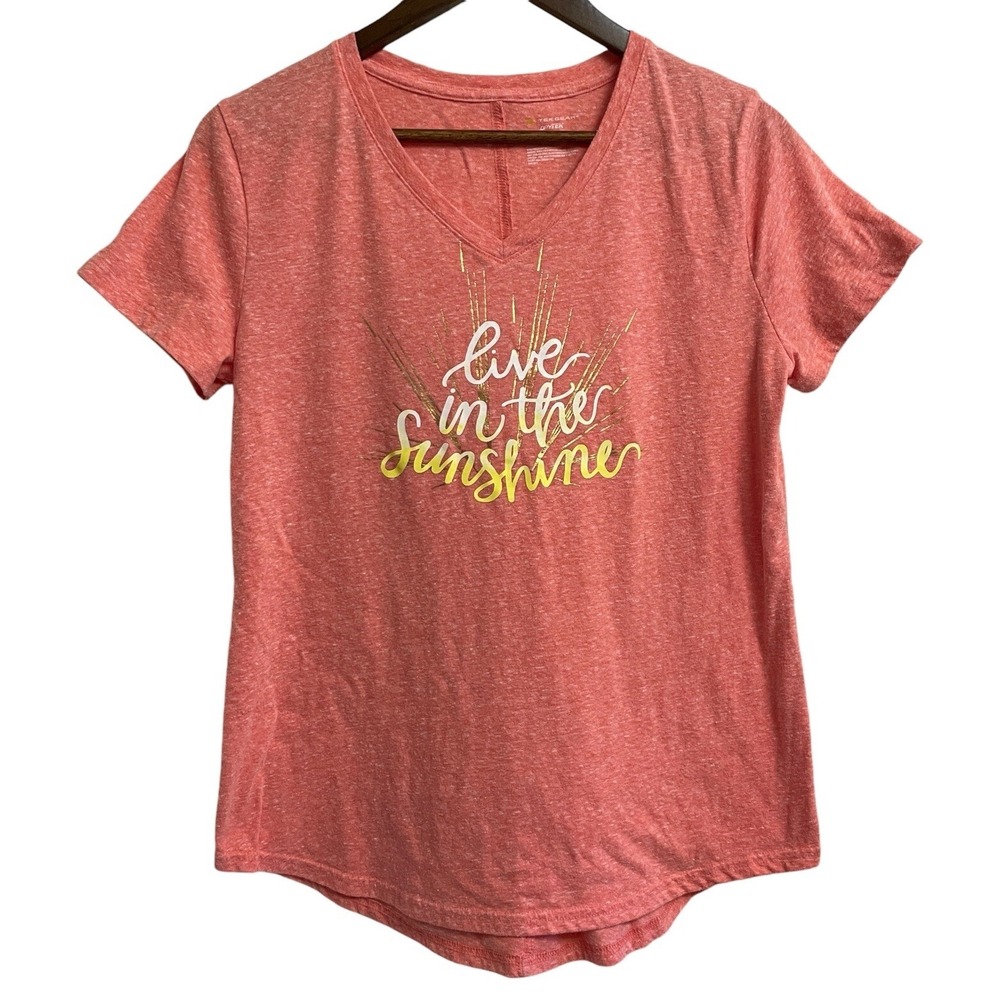 Tek Gear Dry Tek T-shirt Womens Medium Live in the Sunshine Short Sleeve Pink